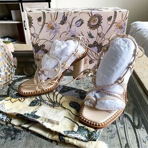 Ulla Johnson Heel Cora Seashell High Leather Braided-Straps Pearled Ivory 37 NIB